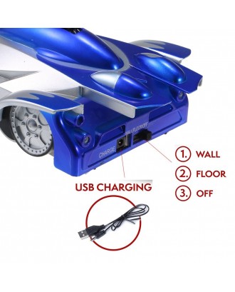 Wall RC Climbing Racing Car Sport Climber with LED Lights  360 Degree Rotating Stunt Toys Home Vehicle Mini Gravity Remote Control Cars Electric Rocket Toy Xmas Gift Blue