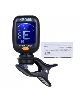 AROMA AT-101 Portable Mini Clip-on Digital Tuner with Foldable Rotating Clip High Sensitivity for Chromatic Guitar Bass Violin Ukulele