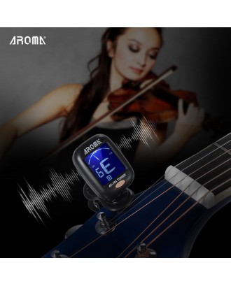 AROMA AT-101 Portable Mini Clip-on Digital Tuner with Foldable Rotating Clip High Sensitivity for Chromatic Guitar Bass Violin Ukulele