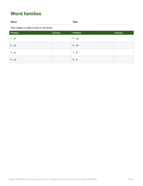 Preview of the first page of Word families